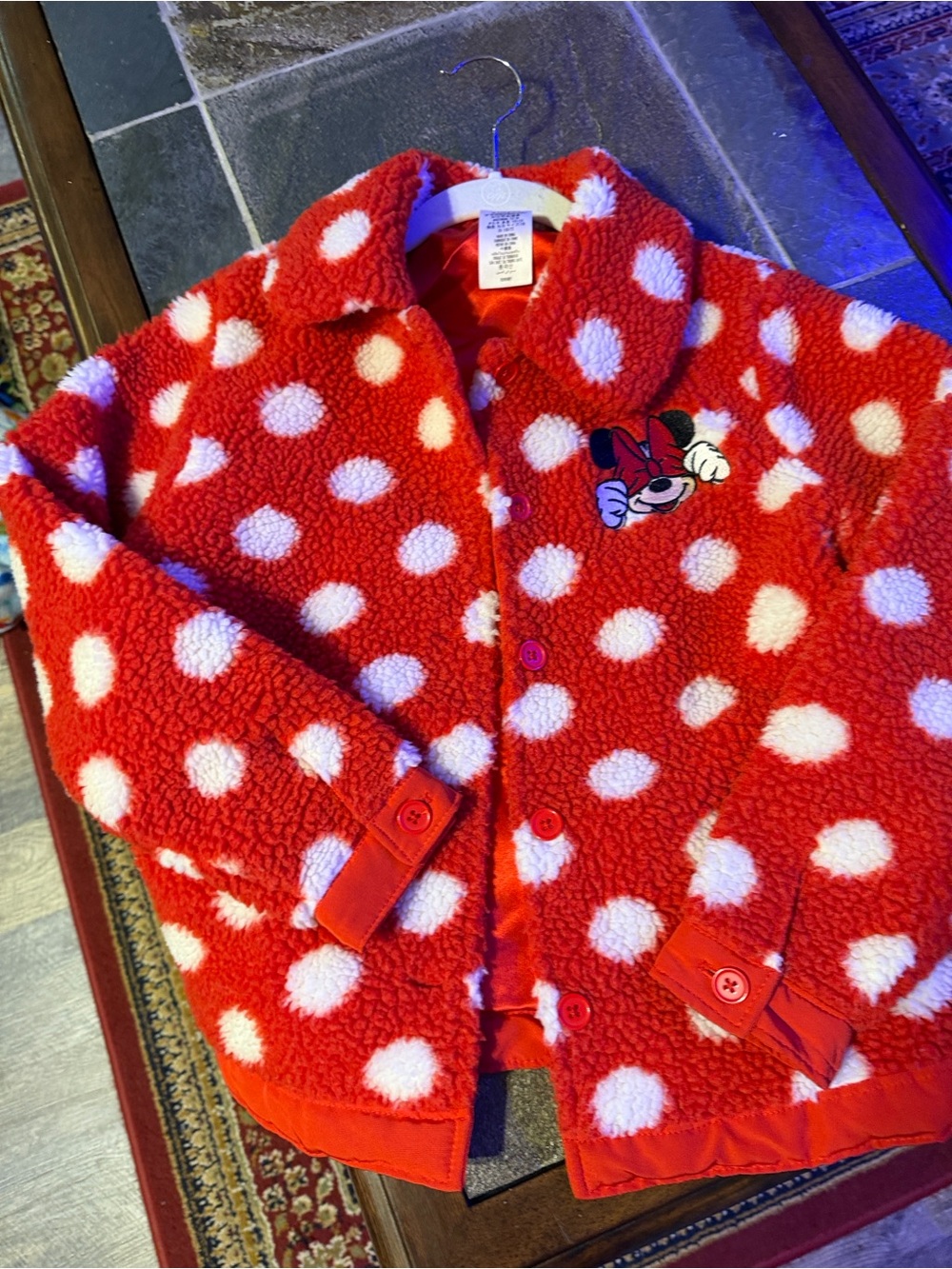Disney Red & White Polka Dot Sherpa Puffer Jacket for Kids